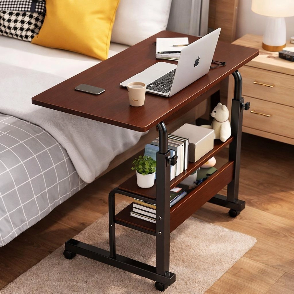 Height Adjustable Table With Shelf (Black Frame)